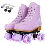 XUDREZ Roller Skates Women Pink Roller Skates for Girls Double Row Four Wheel Roller Derby Skates for Adult Beginner Indoor Outdoor (EUR34 - 8.85in - UK3,Purple printing flashing wheel)