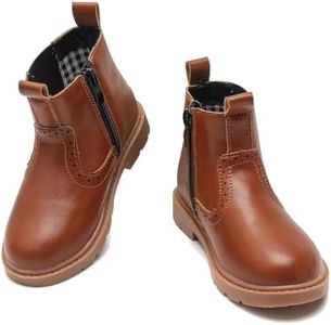 kkdom Boys Girls Waterproof Outdoor Side Zipper Comfort Chelsea Ankle Boots(Toddler/Little Kid/Big Kid), Leather Brown, 6 Toddler