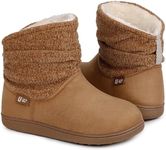 LongBay Women's Warm Chenille Knit Bootie Slippers Memory Foam Comfy Suede Fluffy Faux Fur Memory Foam Boots House Shoes (Large / 9-10, Camel)