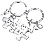 PLITI Set of 2 Partners In Crime Keychain Long Distance Relationships BFF Gift (Partners Crime Puzzle)