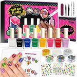 Tomons Quick Dry Nail Polish Set Non Toxic Kids Nail Polish Kit for Kids Ages 7-12, Birthday Gifts for 6 7 8 9 10 11 12 Year Old Girl, Glitter, Sequins, Stickers, Nail Art Tools- 8 Colors