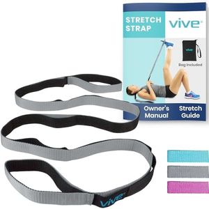 Vive Stretch Strap - Leg Stretch Band to Improve Flexibility - Stretching Out Yoga Strap - Exercise and Physical Therapy Belt for Rehab, Pilates, Dance and Gymnastics with Workout Guide Book (Gray)