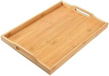 GKYMYZ Bamboo Wood Tray with Handles,16.5x11.5x2 inches,Wooden Serving Trays,Couch Tray Table,Suitable for Dinner Tray,Tea Tray,bar,Coffee or Any Food Tray-Suitable for Party or Breakfast in Bed Tray