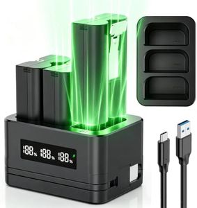 Compatible with Ring Doorbell/Camera,Battery Charging Station,3 Pack 3.65V 6040mAh,3-Slot LED Display Charger with Type-C Cable,Compatible with Ring 2/3/4/Plus/Spotlight/Stick Up Cam Batteries