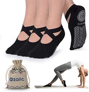 Ozaiic Yoga Socks for Women Non-Slip Grips & Straps, Ideal for Pilates, Pure Barre, Ballet, Dance, Barefoot Workout