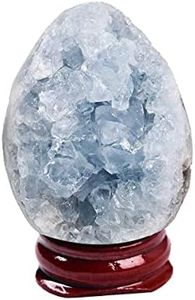 AMOYSTONE Egg-Shape Gemstones Healing Crystals Blue Celestite Cluster Geode Egg 2.5-3", for Healing Reiki Home Decors, Easter Egg