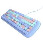 Cute Colorful Wired Mechanical Keyboard for Girls and Kids, Round Keycaps, Compact 84 Keys, 10 Lighting Effects White Backlit, Pink Switch (Blue)