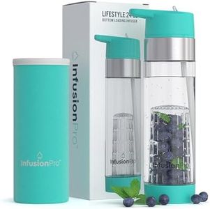 Infusion Pro Fruit Infuser Water Bottle with Straw Lid 24 oz : Flip-Up Straw : Insulated Sleeve & Fruit Infusion Water eBook : Bottom Loading Infuser for More Flavor - Blue Jade