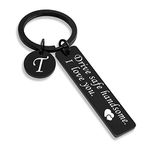 OUMILAN Drive Safe Keychain 26 Letters Keychain Gifts for Boyfriend Couple Husband Dad Birthday Christmas Valentines Day Gifts,T-black,1.96Lx0.47Wx0.06H in