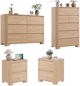 YANSNWO Minimalist Dresser and Nightstand Sets 4 Piece Bedroom Set, Wide & Tall 6-Drawer Dresser & 2 Nightstands with Charging Station, Wooden Bedroom Dresser Sets, Natural Oak