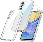 JETech 3 in 1 Case for Samsung Galaxy A15 5G / 4G 6.5-Inch, with 2-Pack Screen Protector, Tempered Glass Film, Shockproof Bumper Phone Protective Cover Clear Back (Clear)