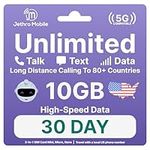 USA Prepaid Sim Card (Uses T-Mobile), Unlimited Talk, Text, Data & 10GB High-Speed Data, Quick Activation, Reloadable, Easy to Use, Jethro Mobile US SIM Card for Canadian Travelers 30 Day