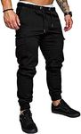 JMIERR Man Fashion Cargo Pants - Casual Cotton Tapered Stretch Twill Chino Athletic Joggers Sweatpants Drawstring Hiking Workout Trousers with Pockets for Men, US 36(L), 1 Black