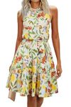 Newshows Spring Dresses for Women 2024 Halter Beach Baby Shower Easter Hawaii Luau Party Dresses Tiered Swing Belted Peasant Teens Sundress with Pockets(Floral 23,M)