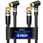 Coaxial Cable RG6 Right Angle 90°, 3 ft, Coax Cable F-Type Triple Shielded Coax Cable, 2 Pack (Black)