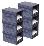 HomeStrap Printed Stackable Shirt Organizer With Cover Lid- Navy Blue Pack Of 6(Featured On Shark Tank,Non-Woven,Rectangular),24x40x24 Cm