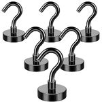 MIKEDE Black Magnetic Hooks Heavy Duty, 28 LBS Strong Magnets with Metal Hooks for Refrigerator, 6 Pack Super Cruise Hooks for Hanging, Magnetic Hanger for Kitchen, Workplace, Storage