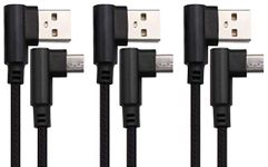 AAOTOKK 3 Ft 90 Degree Micro USB Cable Right Angle USB 2.0 Micro Male Nylon-Braided Fast Sync & Charging Cord Compatible with Android, Samsung, LG,Huawei, Smartphones & More(Black/3-Pack)