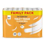 Our Essentials by Amazon Toilet Tissue Classic Roll, 2-ply, 24 Rolls (1 Pack of 24), 200 Sheets per Roll