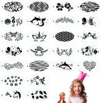 24 Pieces Face Paint Stencils Face Body Painting Stencils Resuable Mermaid Unicorn Flower Butterflies Makeup Temporary Tattoos Stencils for Kids Holiday Halloween Art, 24 Designs