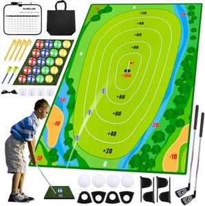 Kids Golf Chipping Game Set - Upgraded 3 in 1 Golf Clubs Set with Golf Chipping Mat, Backyard Golf Games for Adults Kids Practice Outdoor Indoor, Mini Golf Set for Children (Green)