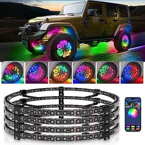 MICTUNING 17inch V1 RGB+IC Chasing Color Wheel Ring Lights Kit with APP Control, Double-Row Dream Color Chasing Flow Neon Wheel Rim Lights with Turn Signal and Braking for Pickup Truck Car SUV