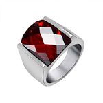 ANAZOZ Engraved Promise Rings for Men,Stainless Steel Rings for Men Red Geometric with Red Zirconia Diameter 54(17.2)