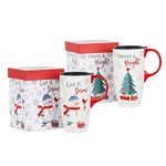 Topadorn Christmas Mug Ceramic Travel Snowman Christmas Tree Mug for Coffee or Tea Sealed Lid 17 oz.2pcs Mug Set