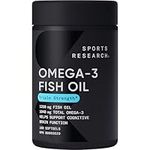 Sports Research Triple Strength Omega 3 Fish Oil - Burpless Fish Oil Supplement w/EPA & DHA Fatty Acids from Wild Alaskan Pollock - Heart, Brain & Immune Support for Men & Women - 1250 mg, 180 ct