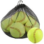 Tebery 6 Pack Yellow Sports Practice Softballs, 12-Inch Official Size and Weight Softball, Unmarked & Leather Covered Training Ball for Games, Practice and Training