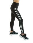 High Waist Womens Leggings - Active Workout Leggings - Tummy Control Soft Ankle Length Leggings for Women(S-M, White Stripes)