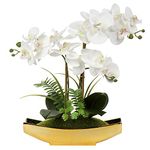 Briful 15" Artificial Phalaenopsis Flowers Arrangement Artificial Orchid Bonsai in Gold Pot Fake Flowers Silk Orchid Flower for Table Centerpieces Living Room Home Décor