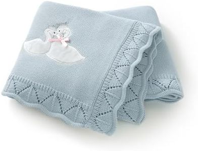 LAWKUL Cotton Baby Blanket for Girls Boys Crochet Knit Neutral Blankets Crib Nursery Receiving Swaddle with Cute Embroidered, 31.5x40 Inch
