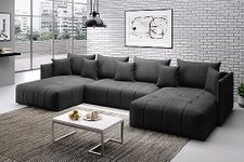 Large U-Shape Sofa Bed FREE ASSEMBLY With Storage - 'Osaka' - Sleeper Sofa (Charcoal)