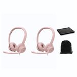 Logitech Headset H390 Wired Headset W/Mic for PC, Stereo Headphones with Noise Cancelling Microphone, USB, in-Line Controls, Works W/, PC Headset, W/Pouch and Cloth, Bulk Packaging, 2 Pack (Rose)