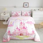 Feelyou Kids Twin Pink Castle Comforter Set Boys Girls Rainbow Castle Bedding Set Girls Princess Comforter Fairy Tales Duvet Set Girls Bed Set 2Pcs