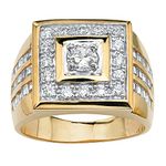 Palm Beach Jewelry Men's 14K Yellow Gold Plated Round Cubic Zirconia Square Halo Ring Size 12