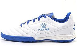 KELME Men Indoor Turf Soccer Shoe, Arch Support Soccer Cleats, Performance Futsal Sneaker, White Blue, 9.5 UK