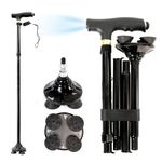 Adjustable Walking Cane with Light for Women &Men,Foldable Walking Stick with T Handle, Collapsible Walkers for Seniors Balance,Folding Cane with 4 Feet,Get Around Easier in The Dark.