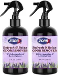 Zorbx Refresh & Relax Odor Remover Spray w/Lavender & Lemongrass — Air Freshener Odor Absorber for Home, Clothes, Kitchen, Room, Fabric, Furniture, Cars (8 Fl Oz, 2 Pack)