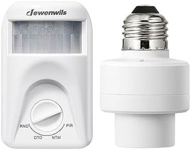 DEWENWILS Motion Sensor Light Socket, E26/E27 Screw in Dusk to Dawn Sensor Adapter, 120V Motion Activated Switch and Light Socket Kit for Garage, Porch, Basement, ETL&FCC Listed