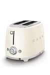 Smeg Toaster, 2 Wide Slot, Original Italian Brand, Patented Smeg Color, Auto Center for Even Browning, Smart Crumb Tray Drawer, Multi-Use: Defrost, Reheat & Bagel, 6 Toast Level, 950W (Cream)