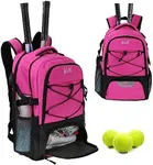 WOLT Tennis Bag - Large Tennis Racket Backpack for Men & Women - Ventilated Shoe Compartment - Holds 2 Rackets- Pink