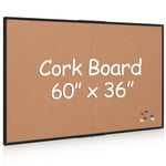 Board2by Extra Large Cork Bulletin Board 60" X 36", Foldable Notice Pin Board for Wall, Black Aluminum Framed 5'x3' Corkboard, Wall Mounted Noticeboard with 36 Push Pins for School, Home & Office