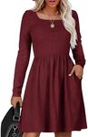 Zeagoo Womens Long Sleeve Dress Fall Dress 2024 Sweater Dresses Bodycon Dress Square Neck A Line Work Dress Wine Red XL
