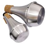 Practice Silencer Brass Trumpet Mute Aluminum Cork Musical Instrument Part (2Pcs (Mute+Silencer))