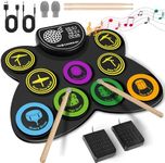 CAHAYA Electronic Drum Pad Set: 9-Pads Potable Roll-up Electric Practice Pads with Built-in Speaker Drum Sticks Foot Pedals Gifts for Kids Music Enlightenment CY00370-1