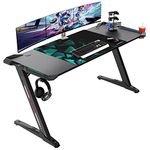 EE EUREKA ERGONOMIC Gaming Desk 60 Inch, Pc Computer Desk With Rgb Led Light Office Writing Desk With Mouse Pad Cup Holder, Black