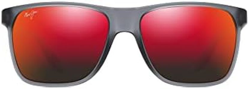 Maui Jim Men's Rectangle Frame Shape Color Lenses Sunglasses, Translucent Matte Grey/Hawaii Lava Polarized, Large