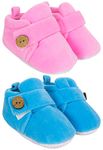 Neska Moda Set Of 2 Pair Baby Boys & Baby Girls 6 to 12 Months Velvet Booties (Baby Pink,Blue) -BT785andBT787